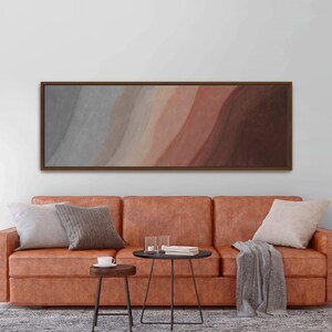 Thin Horizontal Terracotta Wall Art, Earth Tones Large Framed Canvas, Layered Boho Abstract Painting, Huge Chocolate BrownSouthwest Decor