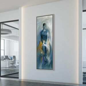 Large Thin Framed Figurative Painting, Abstract Mid Century Modern Wall Art, Long Skinny Female Print, Big Rectangular Canvas