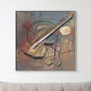 Muted Violin Painting Music Wall Art, Violin Canvas Print for Music Room Decor, Classical Instrument Gifts for Musicians