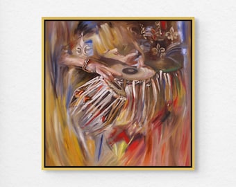 Tabla Painting Indian Wall Art Print, Modern Music Instrument South Asian Canvas, Colorful Desi Home Decor