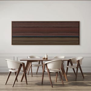Large Horizontal Thin Lines Art Print, Copper Brass Tone Oblong Canvas, Framed Luxe Industrial Wall Decor