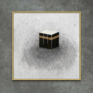Holy Kaaba Painting Islamic Art Canvas Print, Masjid al-Haram Islamic architecture, Mecca Large Muslim Home Decor, Hajj Gift