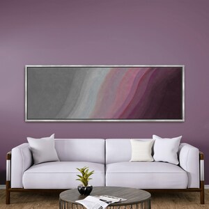 Oversized Plum Panoramic Wall Art, Framed Horizontal Abstract Canvas, Reddish Purple Mid Century Modern Print, Muted Japandi Decor