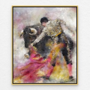 Matador Painting Spanish Bull fighter Canvas Print, Corrida artwork Mexican Home Decor, Torero Mexican Folk Art, Father Gifts