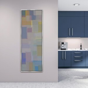 Large Framed Muted Abstract Print, Soft Pastel Tall Narrow Wall Art, Modern Neutral Block Shapes Canvas