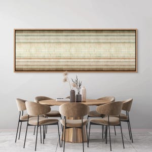 Framed Horizontal Thin Stripe Wall Art, Large Neutral Earth Tone Canvas, Mid Century Modern Giclee Print, Ivory Olive Decor