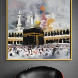 Holy Kaaba Wall Art, Islamic Masjid al-Haram Canvas Print, Mecca Architecture Painting Decor immagine 5