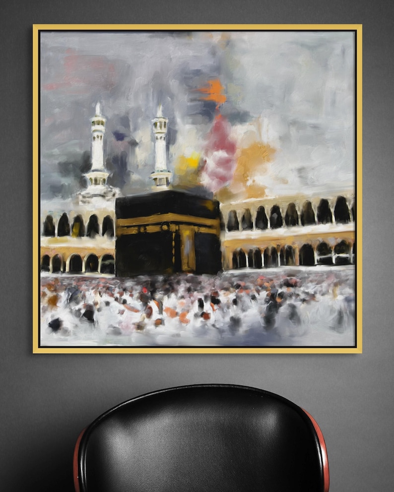 Holy Kaaba Wall Art, Islamic Masjid al-Haram Canvas Print, Mecca Architecture Painting Decor immagine 5