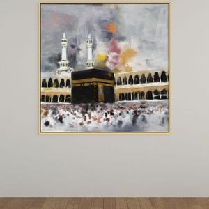 Holy Kaaba Wall Art, Islamic Masjid al-Haram Canvas Print, Mecca Architecture Painting Decor immagine 4