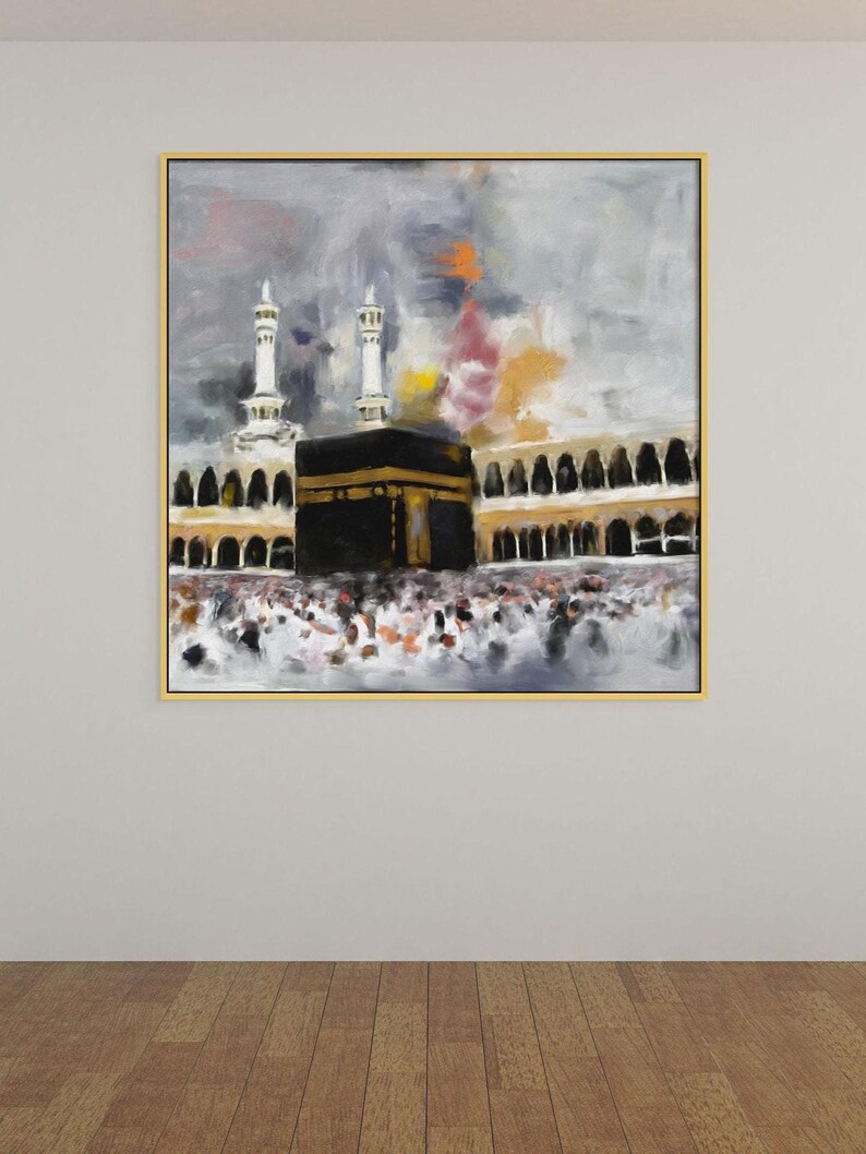 Holy Kaaba Wall Art, Islamic Masjid al-Haram Canvas Print, Mecca Architecture Painting Decor immagine 4