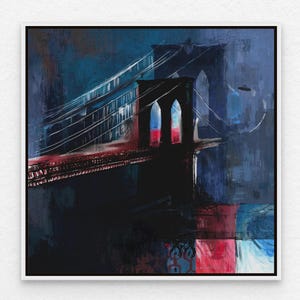 Brooklyn Bridge New York City Print, Night Landscape NYC Wall Art, New York Painting Large Canvas Decor, Travel Fine Art Prints