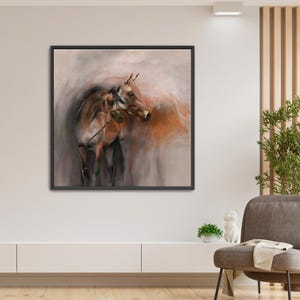 Arabian Brown Horse Artwork, Equestrian Art Painting, Middle East Canvas Print, Two Horses Portraits, Arab Wall Art image 7