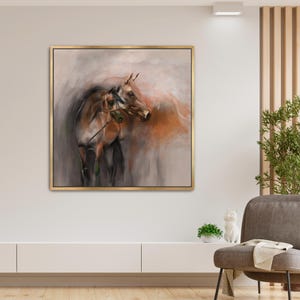 Arabian Brown Horse Artwork, Equestrian Art Painting, Middle East Canvas Print, Two Horses Portraits, Arab Wall Art image 11