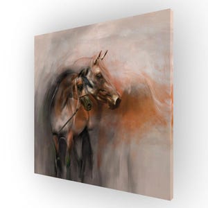 Arabian Brown Horse Artwork, Equestrian Art Painting, Middle East Canvas Print, Two Horses Portraits, Arab Wall Art image 6