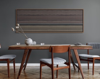 Large Narrow Wide Linear Abstract Canvas, Deep Taupe Minimalist Panorama Wall Art, Luxe Neutral Above Bed Decor