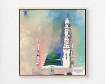 Masjid Nabawi Islamic Canvas Print, Prophet Mosque Wall Art, Rawdah Sharif Painting, Hajj Gift