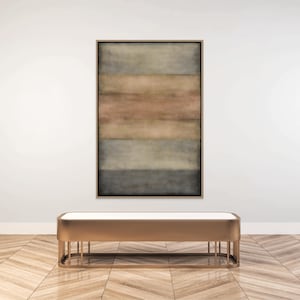 Textured Earth Tones Large Framed Canvas, Patina Mid Century Modern Wall Art, Long Tall Muted Abstract Print, Luxe Vertical Decor