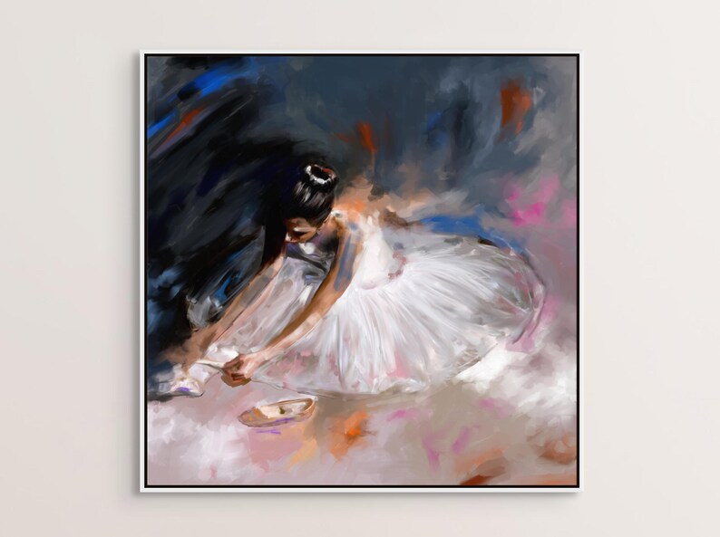 Ballerina Wall Art White Ballet Canvas Print, Ballerina Painting Ballet Gift, Dance Studio Art, Figurative Oil Painting Print