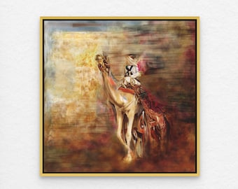 Bedouin Desert Camel Painting, Oriental Middle Eastern Art Print, Large Earth Tone Arabian Canvas Wall Decor