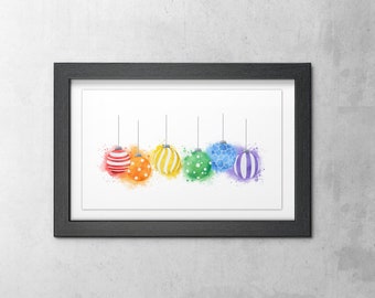 Rainbow Christmas Balls Print – LGBT Holiday Decor (Watercolor Art)