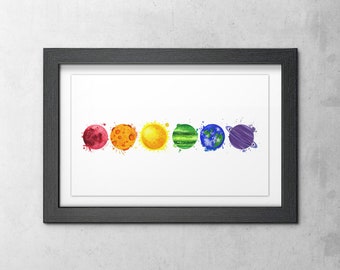 Rainbow Planets Pride Art Print - LGBT Space Home Decor (12" x 18")