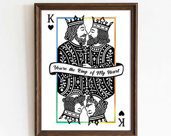 King of Hearts Gay Art perfect for Gay Wedding Gift | King of My Heart Print | Gay Pride Wall Art | LGBTQ Art | Digital Download