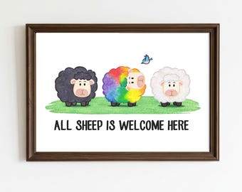 All Sheep Is Welcome Here - Queer Art for your Therapy Office or Classroom Decor | Digital Download | Rainbow Printable
