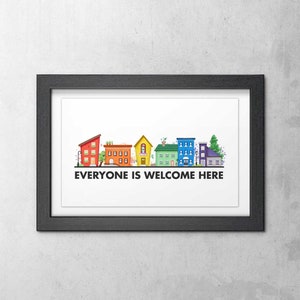 Everyone Is Welcome Here Poster Print | All Are Welcome Sign | 12" x 18" Queer Art Poster for your safe space | Rainbow Pride Merch