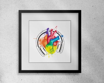 Rainbow Heart Print – LGBT Pride Watercolor Art