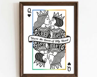 Queen of Hearts Lesbian Lesbian Wedding Gift | Queen of My Heart Print |  | Sapphic Art | LGBTQ Wall Art | Digital Download