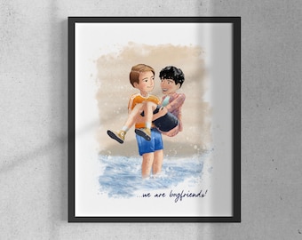 Heartstopper Fanart Print – Nick and Charlie Beach Scene, LGBTQ+ Wall Art