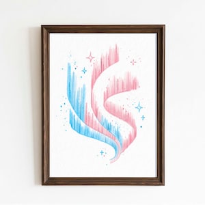 Northern Lights Trans Pride Art as Transgender Gift | Cosmic Pride Print | Aurora Borealis Art | Subtle Pride | Digital Download