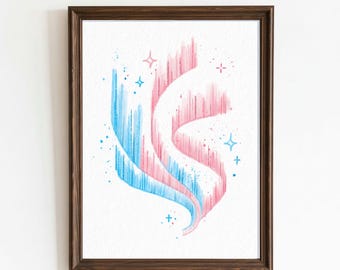 Northern Lights Trans Pride Art as Transgender Gift | Cosmic Pride Print | Aurora Borealis Art | Subtle Pride | Digital Download
