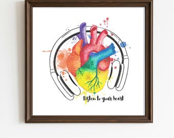 Ascolta il tuo cuore - Merchandising Queer Art Pride / Download digitale / Arte stampabile arcobaleno