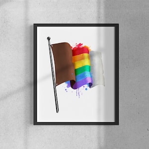 Rainbow Interracial Flag - Subtle LGBT Wall Art for Gay Home Decor | Queer Art Poster for your safe space | Rainbow Pride Merch