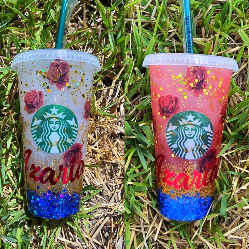 custom color changing Starbucks cup with lid /& straw Ombre with glitter