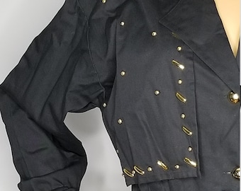 True Vintage 1980s Adam Douglas Punk Rock Goth Witchy Black Dress with Gold Beading Womens Size 10