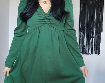 True Vintage 1970s Forest Green Long Sleeve Maxi Dress Women's Size Small