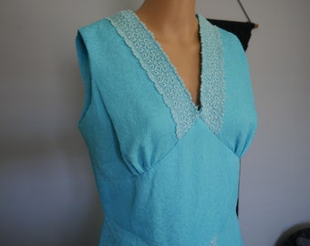 Beautiful Baby Blue 1960s Sleeveless Maxi Dress Lace Trim Women's Size Medium