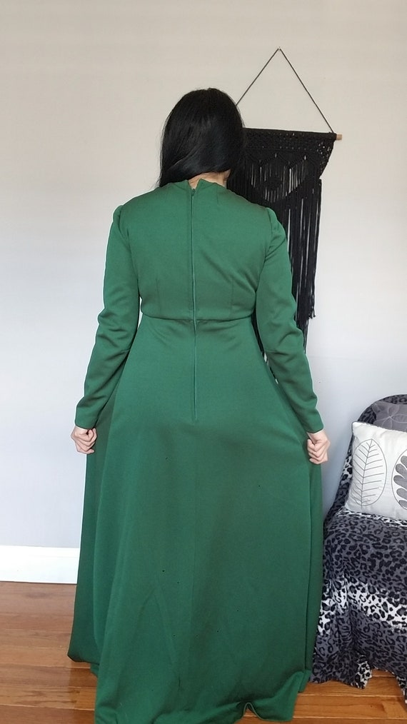 True Vintage 1970s Forest Green Long Sleeve Maxi … - image 5