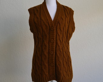 Vintage 1980s Sweater Vest/Cardigan Brown Front Buttons Size Large