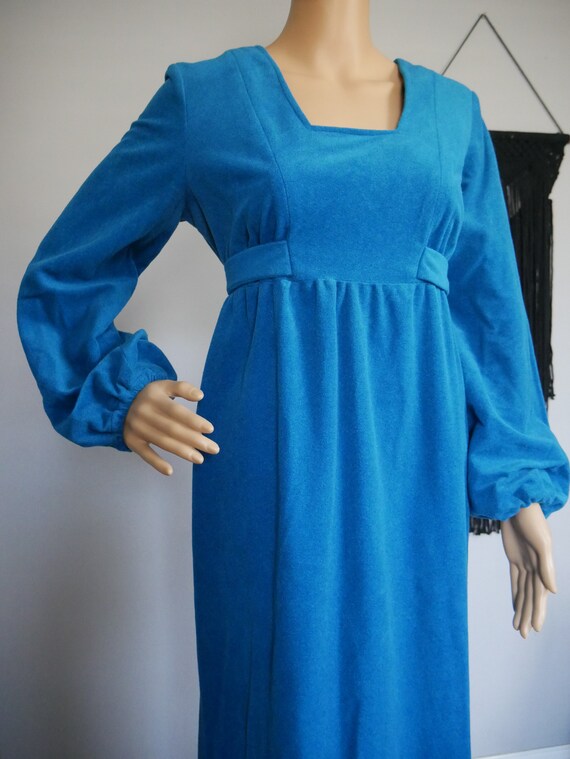 True Vintage 1960's Blue Textured Maxi Dress Bisho