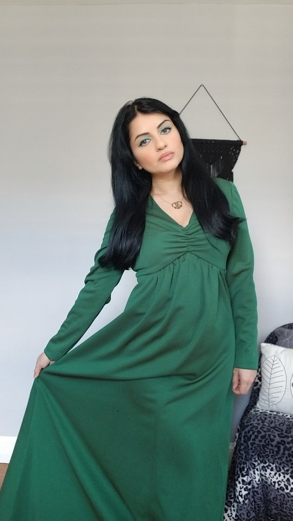 True Vintage 1970s Forest Green Long Sleeve Maxi … - image 2