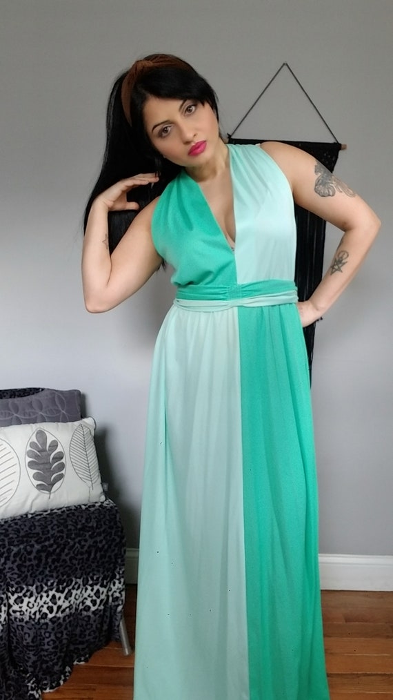 True Vintage 1970’s Color Block Maxi Disco Dress S