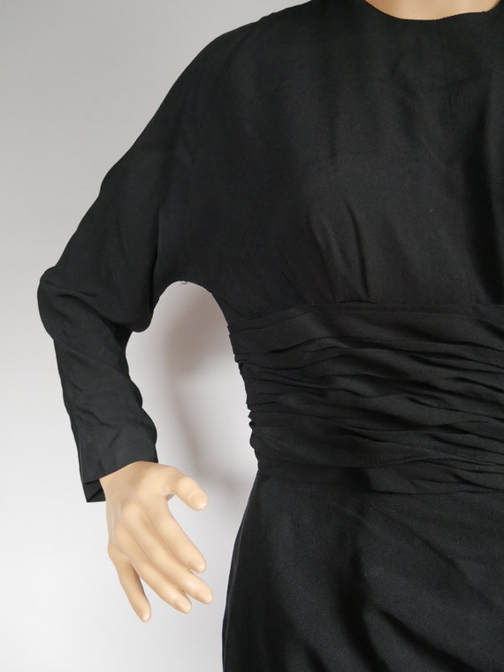 True Vintage 1940s Pitch Black Secretary Dress Wo… - image 2