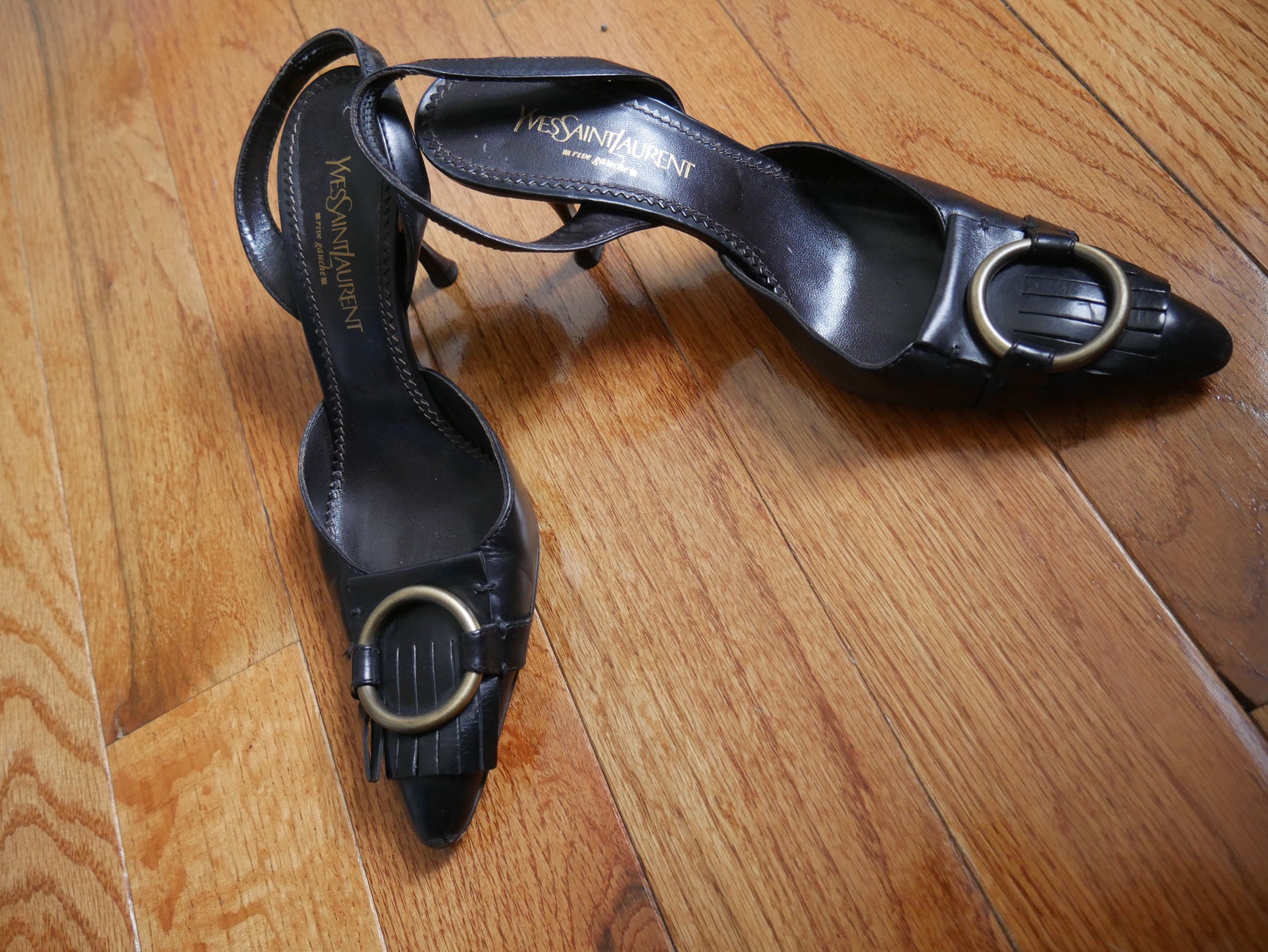 black and gold slingback heels