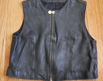Very Cool 1980s Black Leather Zipper Vest Sienna Studio Women's Medium