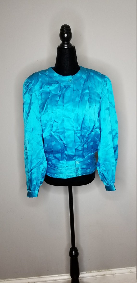 Electric Blue 80s Vintage Blouse Womens Size S SIl