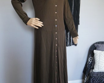 True Vintage 1970's Miss Elliotte Long Sleeve Brown Maxi Dress Women's Size Medium
