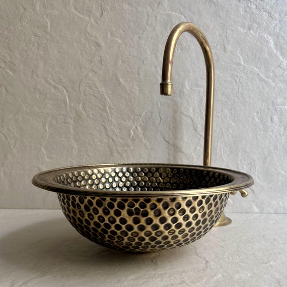 Rustic Aged Brass Bathroom Sink l Drop-in Metal Vessel Basin for Vanity l Sink For Powder Room, or Bar Sink